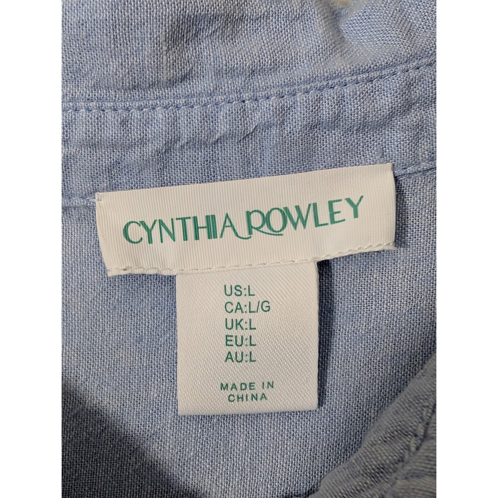 Cynthia Rowley Shirt Dress L Blue Linen Blend Coastal Quiet Luxury Beach Preppy - Picture 5 of 8